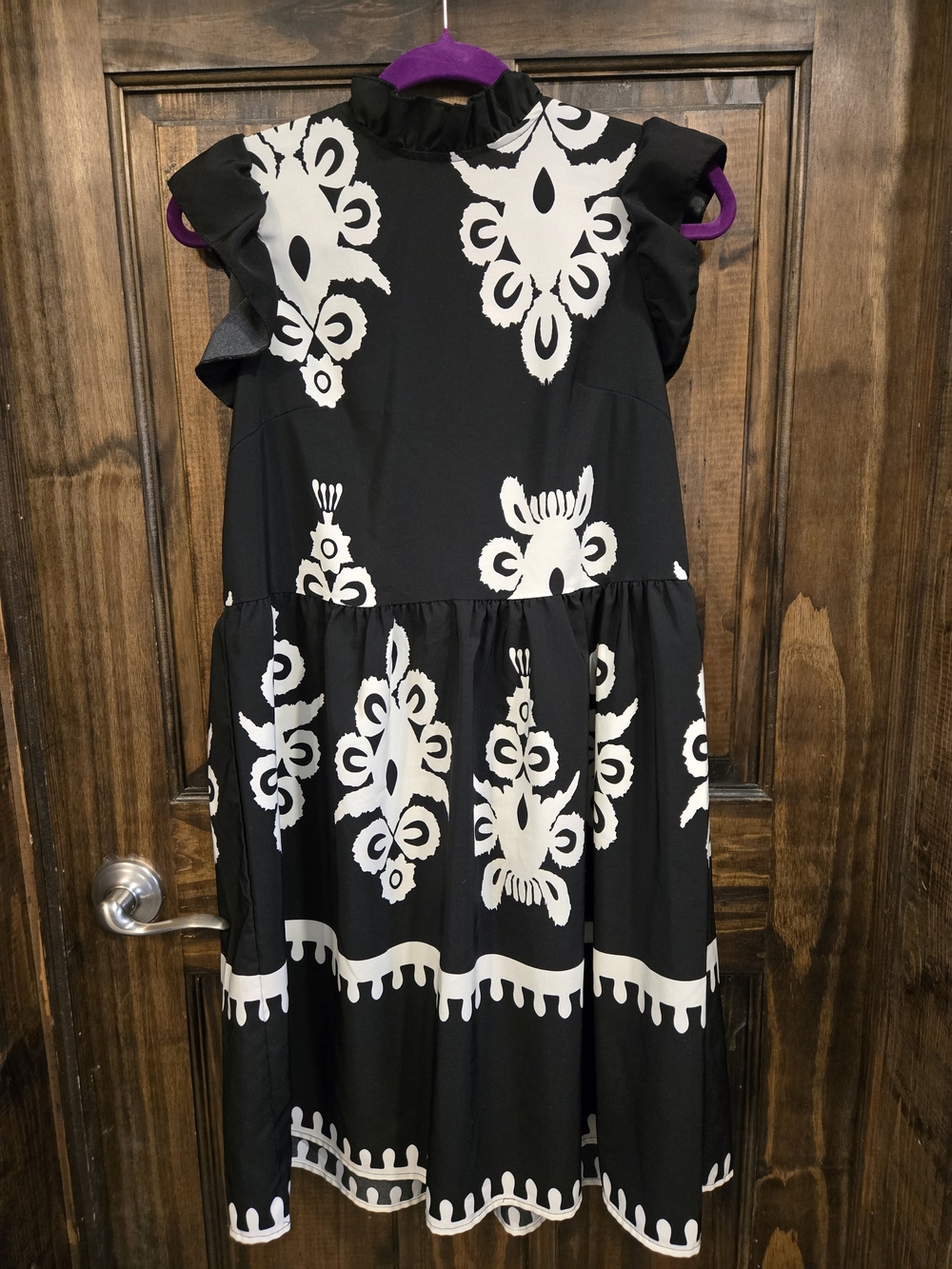 Black & White Ruffle-Sleeve Mini Dress